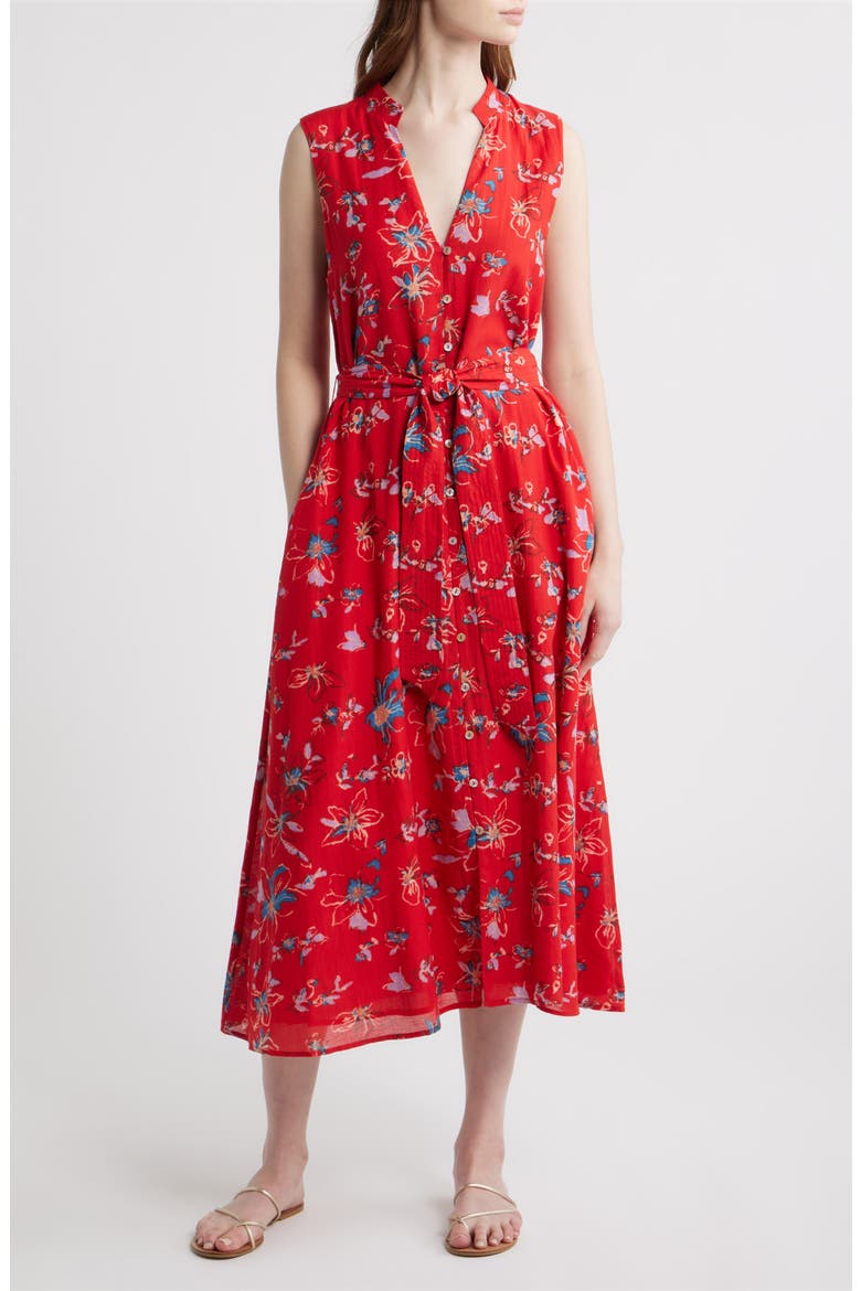 Cheyenne Floral Cotton Blend Sleeveless Shirtdress, Main, color, FIORE ROSSO PRINT