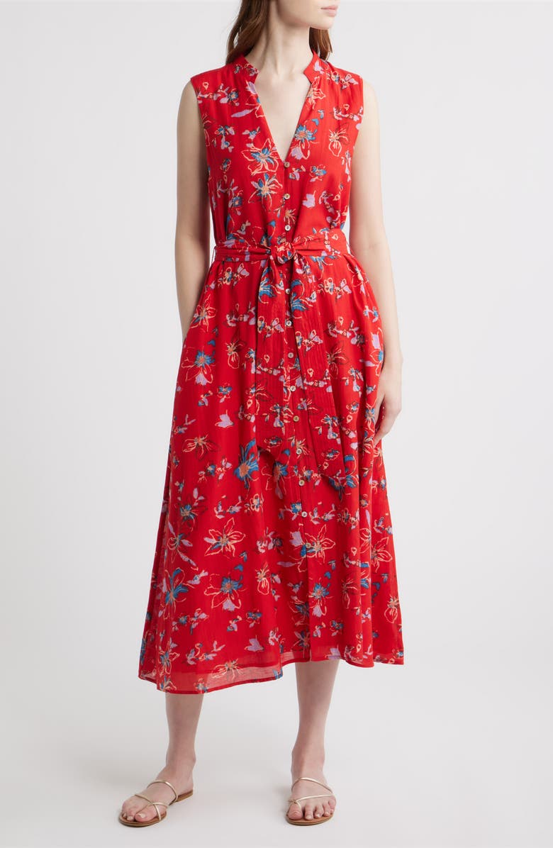 Cleobella Cheyenne Floral Cotton Blend Sleeveless Shirtdress, Main, color, Fiore Rosso Print