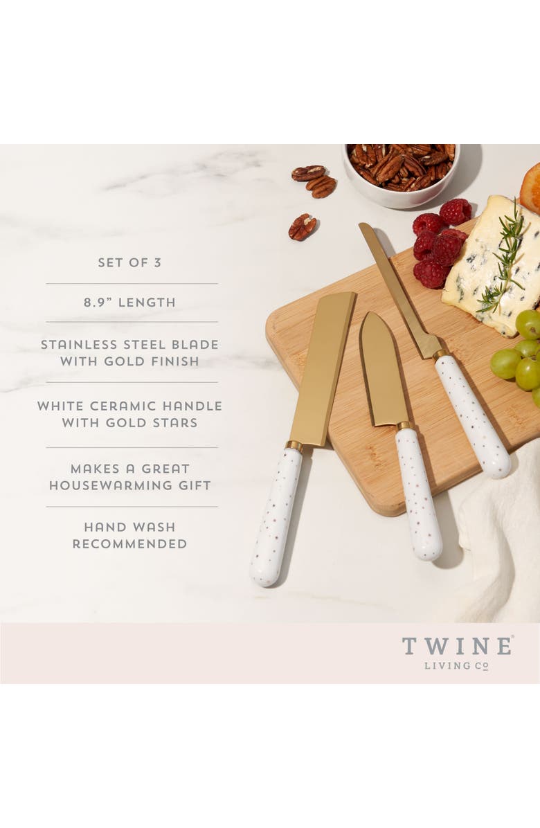 TWINE Starlight Cheese Knife Set of 3, Alternate, color, White