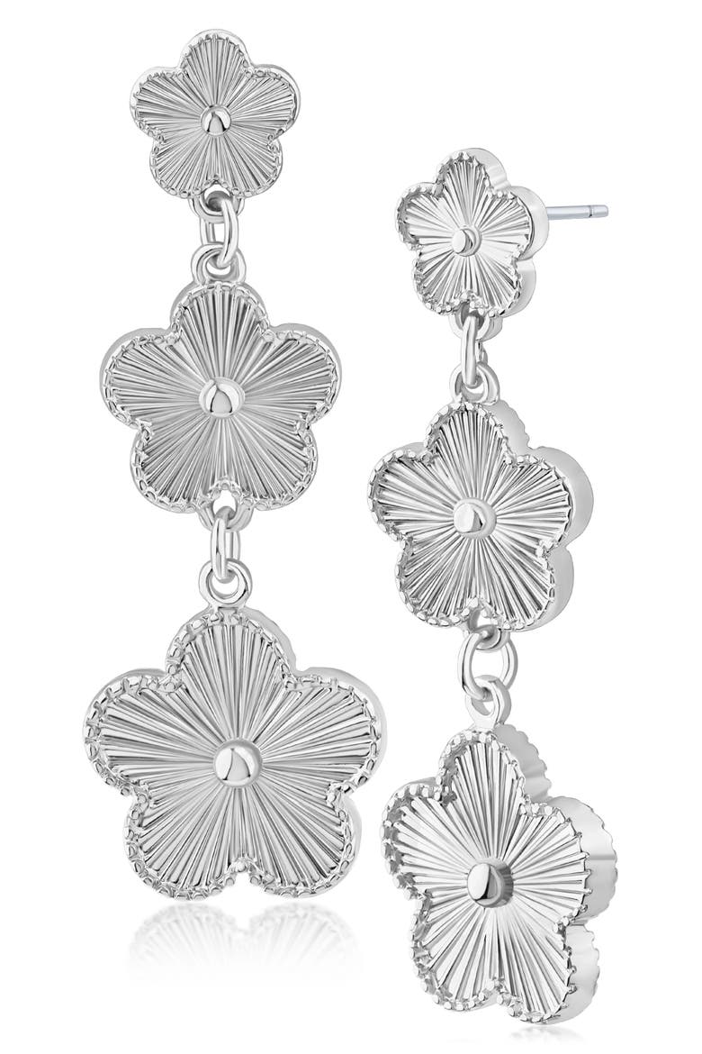 Cascading 3 Tier Clover Drop Earrings (Nordstrom Exclusive), Main, color, SILVER