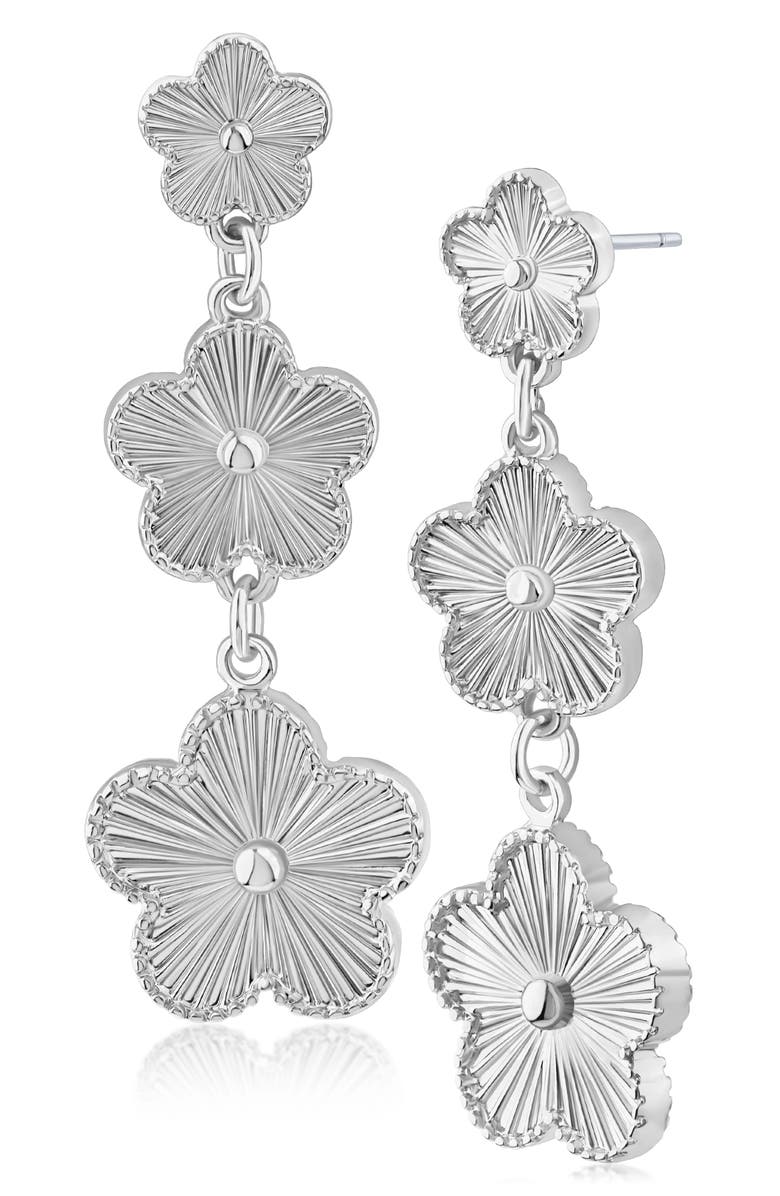 JARDIN Cascading 3 Tier Clover Drop Earrings, Main, color, Silver