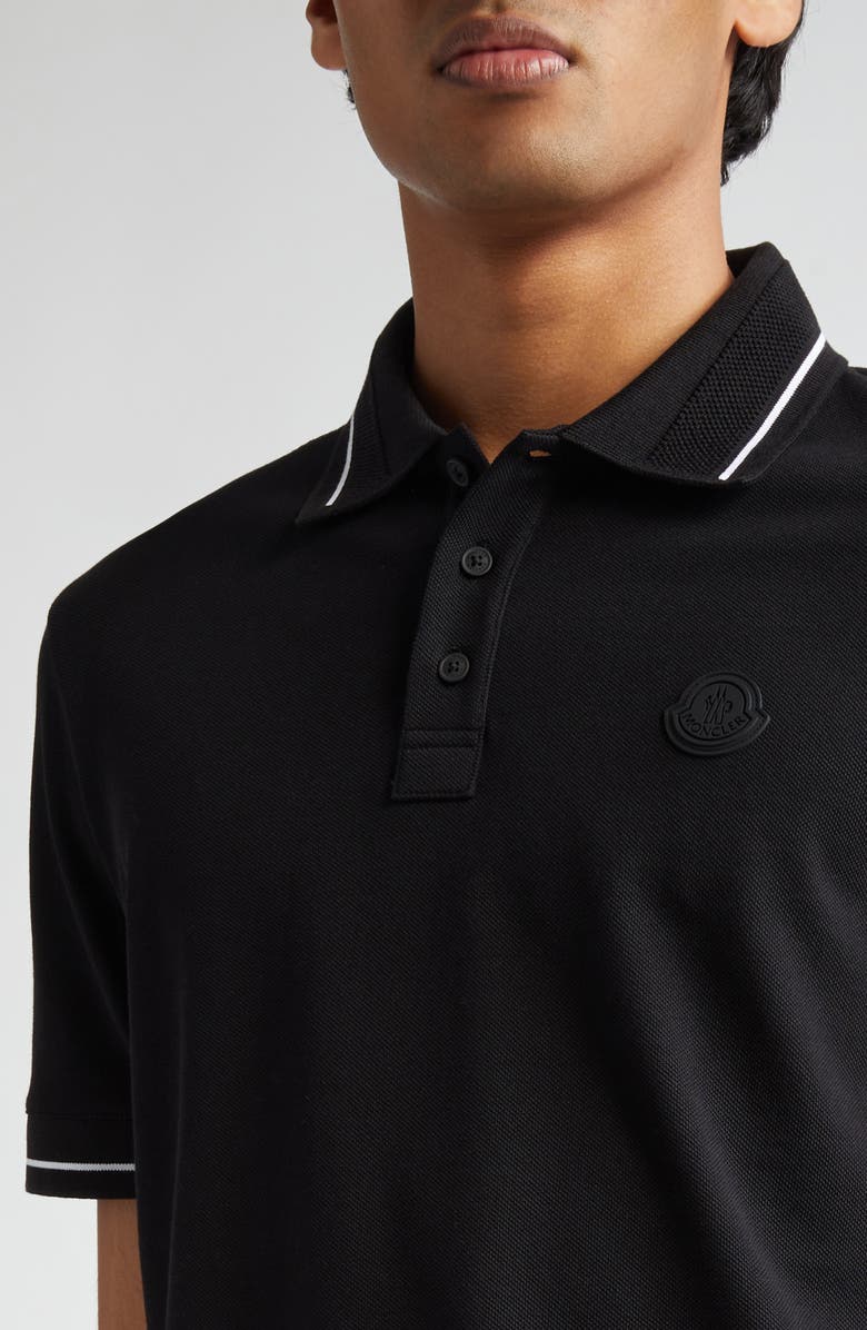 Moncler Tipped Cotton Piqué Polo, Alternate, color, Black