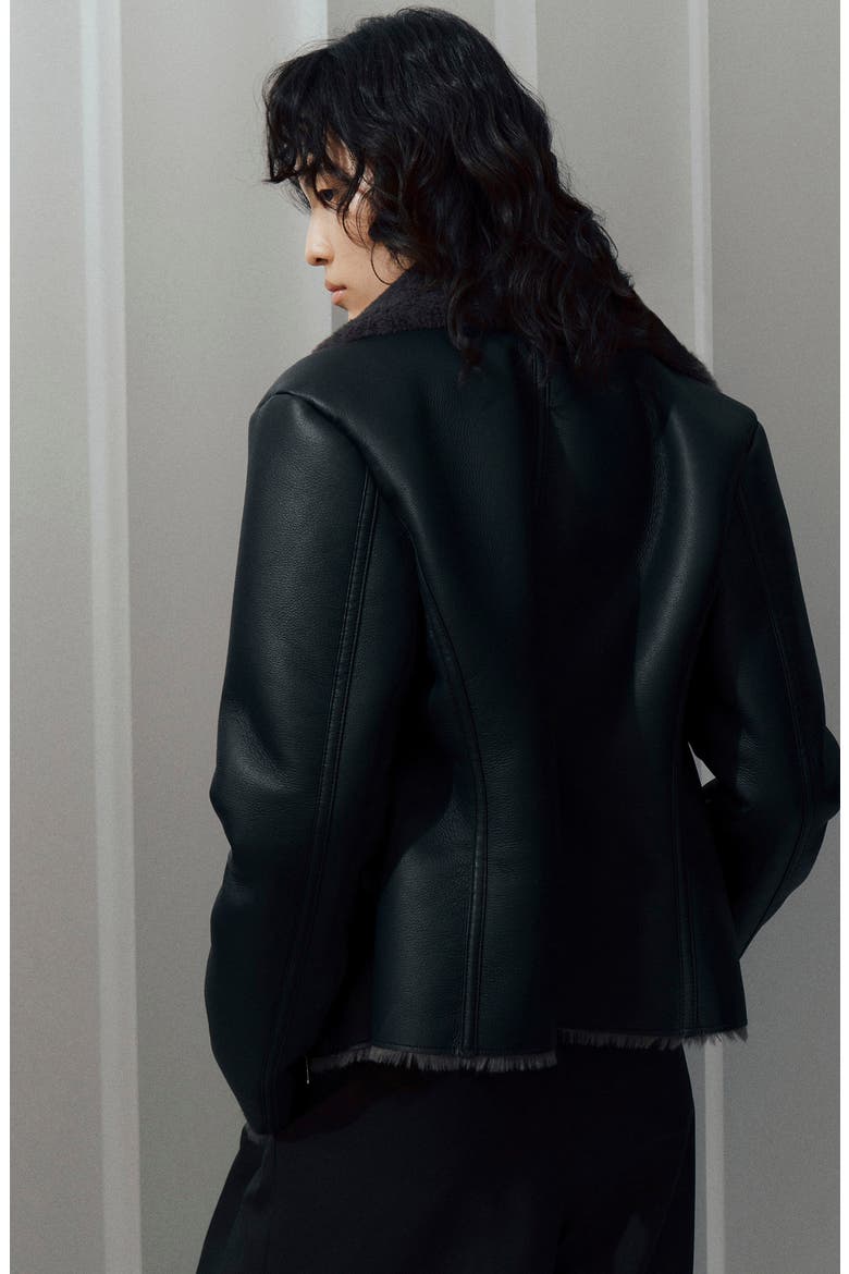 Faux Leather Jacket with Faux Fur Trim (Nordstrom Exclusive), Alternate, color, BLACK