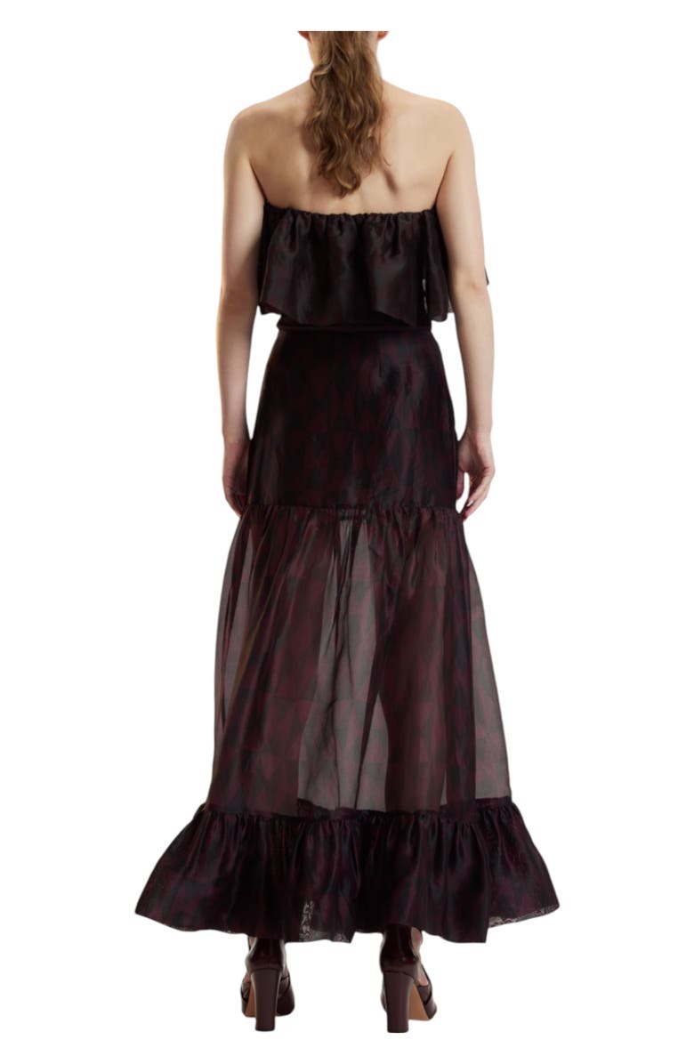 Cynthia Rowley Organza Mesh Flounce Tube Top, Alternate, color, Black/Burgundy