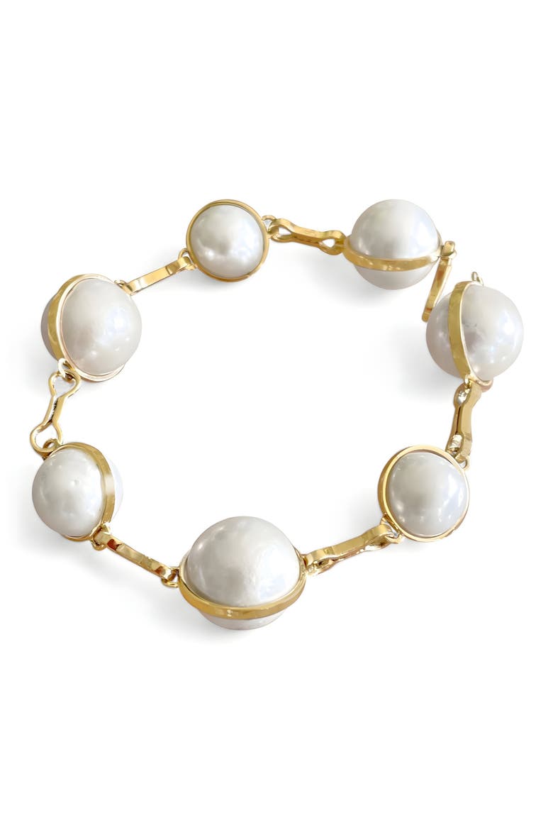 Cultured Pearl Bezel Bracelet, Alternate, color, YELLOW GOLD/ PEARL