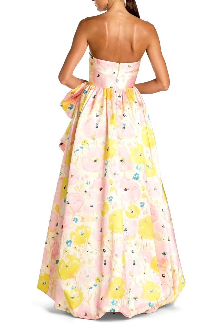 Mikado Strapless Bubble Hem Ballgown With Bow, Alternate, color, Pink Multi
