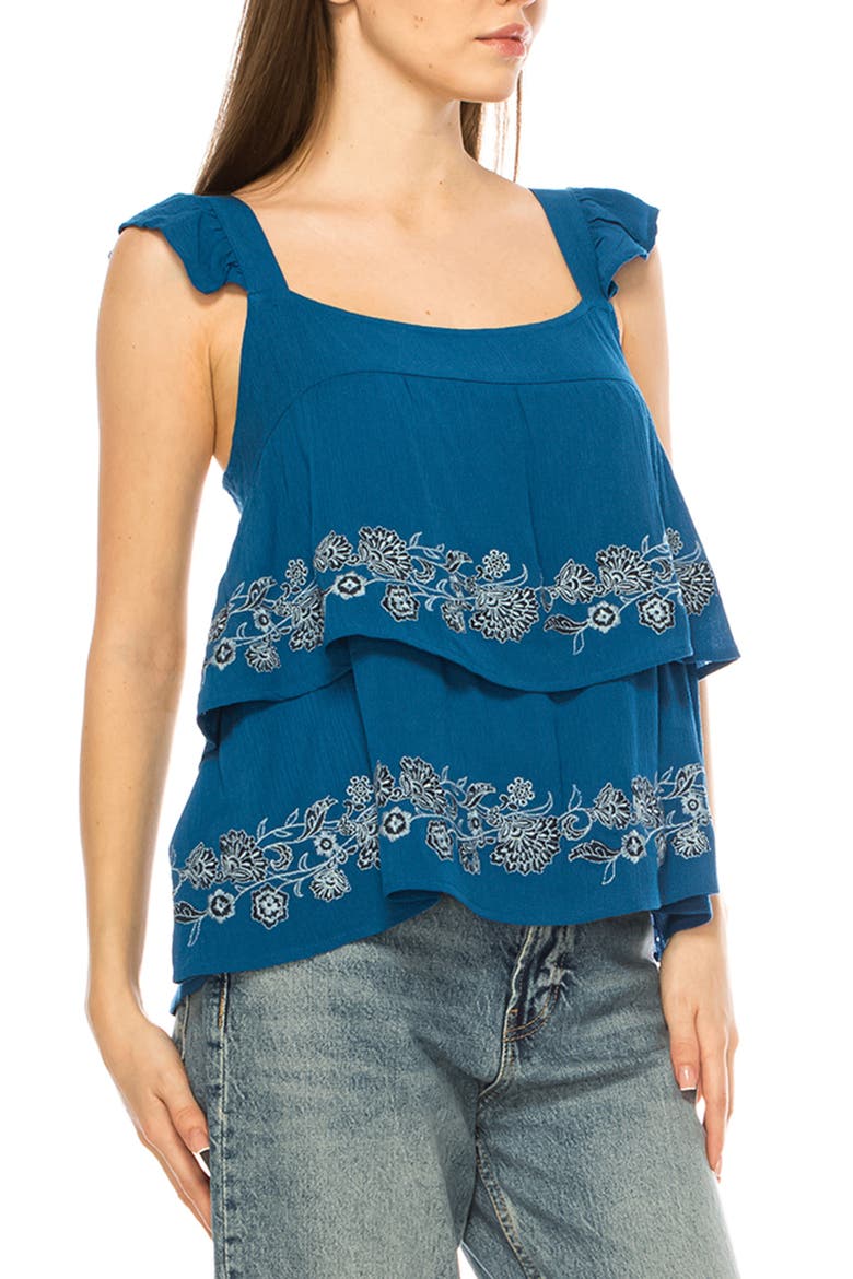 Embroidered Babydoll Top, Alternate, color, PARISIAN BLUE
