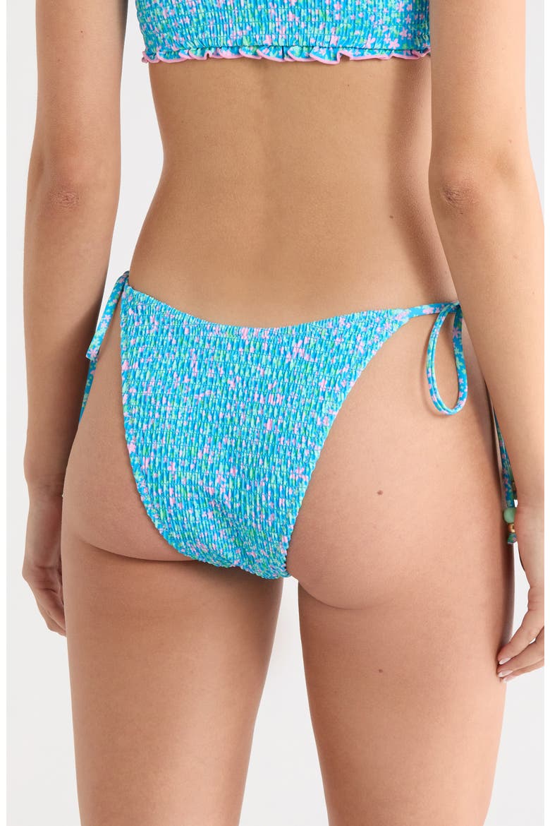 Smocked Side Tie Bikini Bottoms, Alternate, color, OCEAN KISSES
