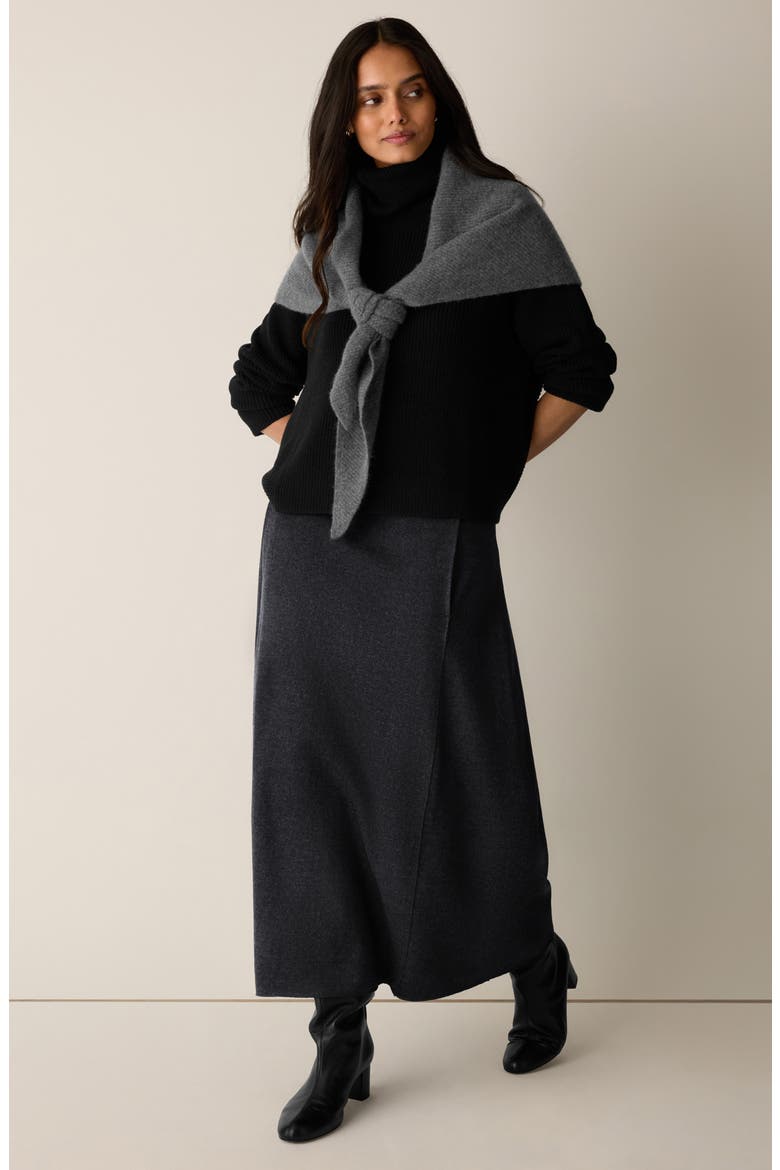 Virgin Wool Midi Lantern Skirt, Alternate, color, CHARCOAL