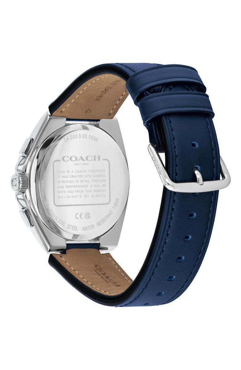 COACH Jackson Multifunction Leather Strap Watch, 41.5mm, Alternate, color, Navy