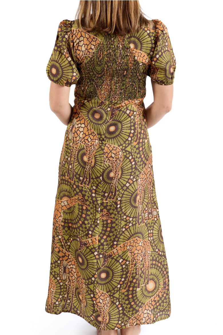 The Africa - Silk Puff Sleeve V-Neck Maxi Dress, Alternate, color, Brown