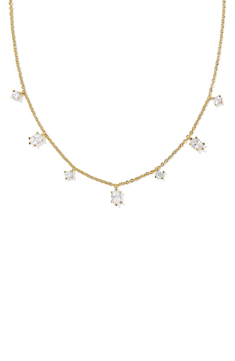 Kendra Scott Cailin Delicate Strand Necklace, Main, color, Gold White Cubic Zirconia