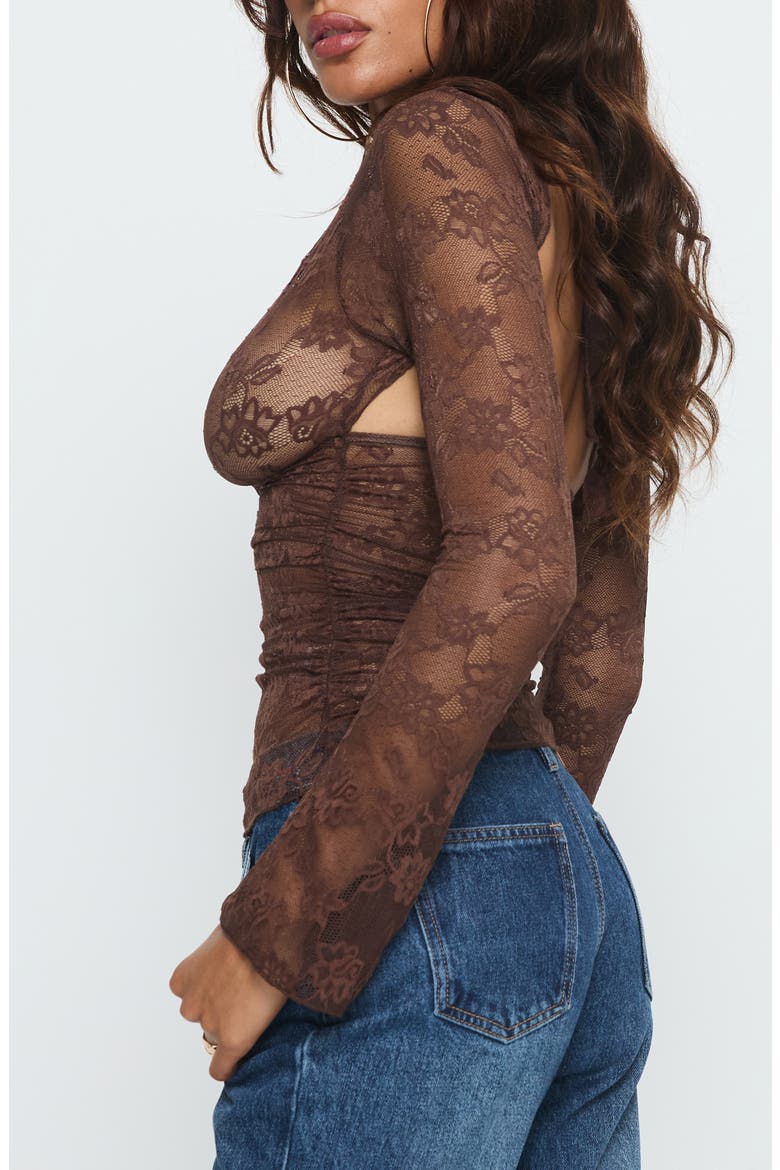 Nydia V-Neck Sheer Lace Top, Alternate, color, CHOCOLATE