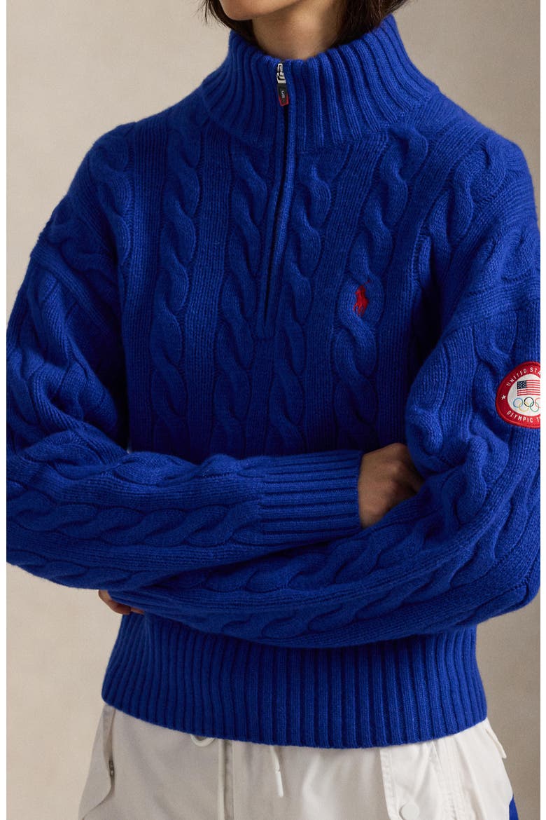 Team USA Cable Stitch Half Zip Pullover, Alternate, color, HERITAGE ROYAL 24