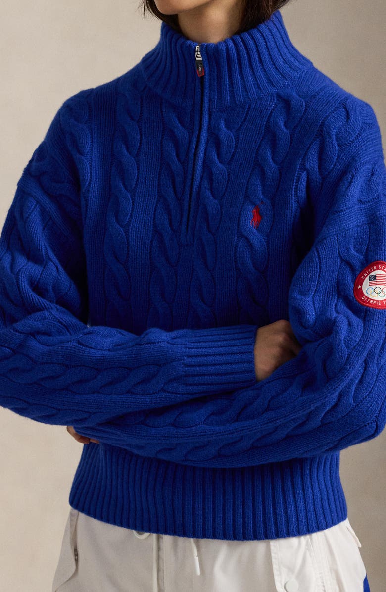 Polo Ralph Lauren Team USA Cable Stitch Half Zip Pullover, Alternate, color, Heritage Royal 24