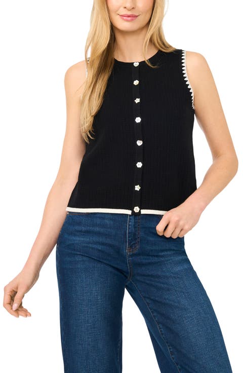 Pointelle Button-Up Sweater Tank