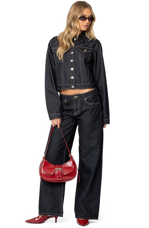 Edikted Barb Crop Denim Trucker Jacket In Indigo-blue-raw-wash