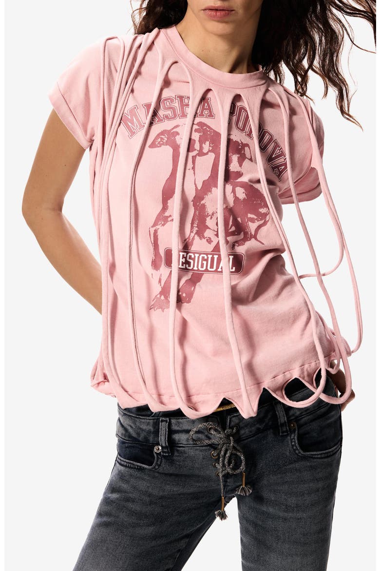 Slit Overlay T-Shirt, Main, color, LIGHT PINK