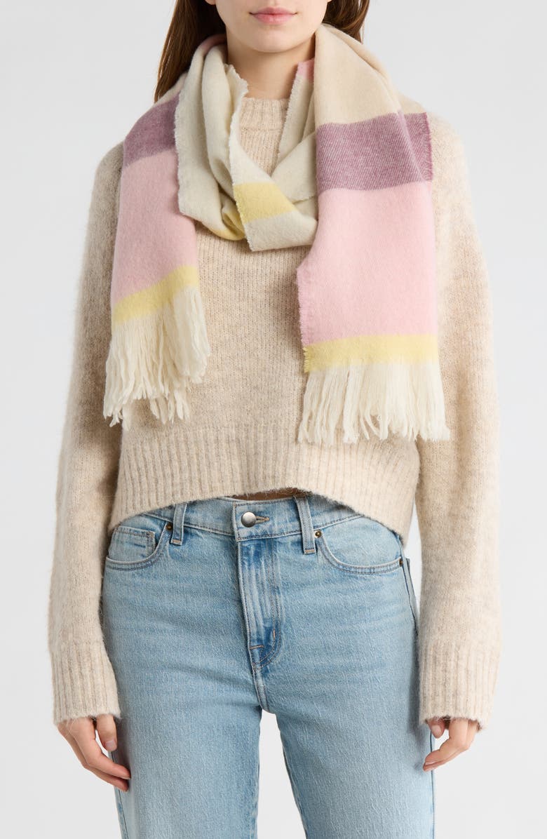 Vismaya Stripe Wool Blend Scarf, Main, color, Apricot Rose