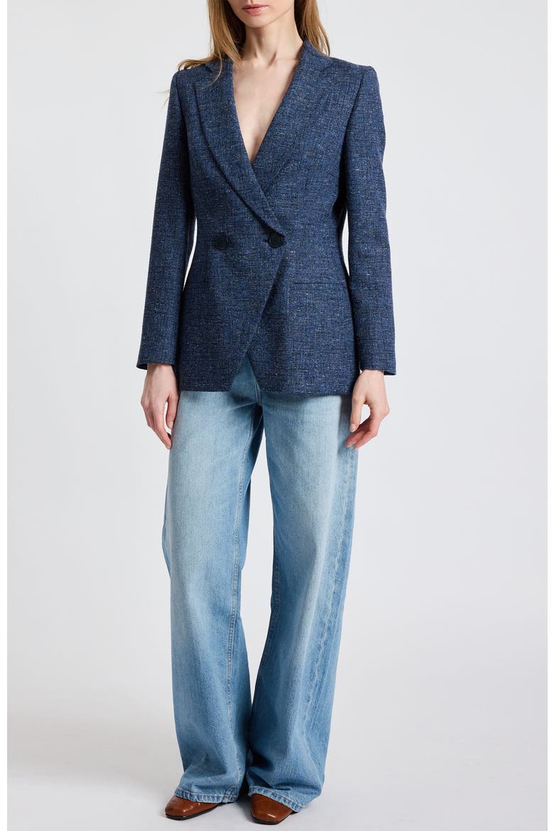 Rowan Double Breasted Blazer in Modern Donegal Fabric, Alternate, color, MIDNIGHT