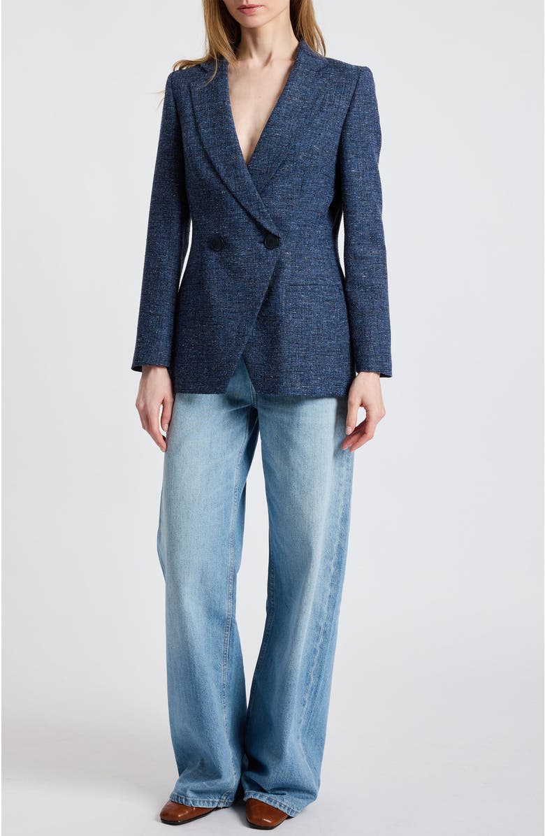 Santorelli Rowan Double Breasted Blazer in Modern Donegal Fabric, Alternate, color, Midnight