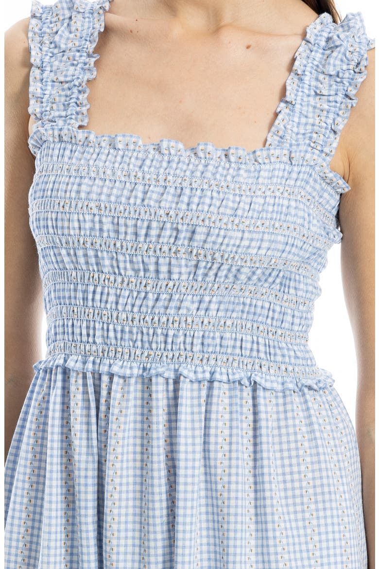 Wide Strap Smocked Maxi Dress, Alternate, color, BLUE/ WHITE CHECK GINGHAM