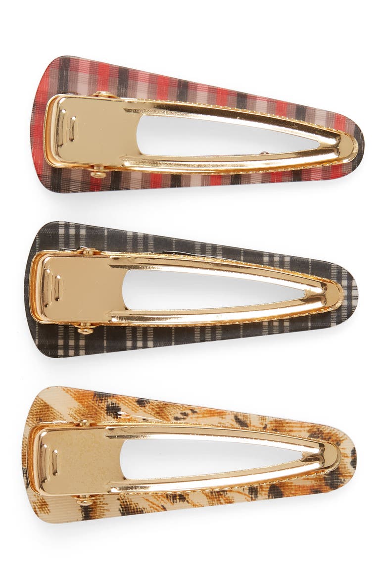 3-Pack Plaid Hair Clips, Alternate, color, RED COMBO