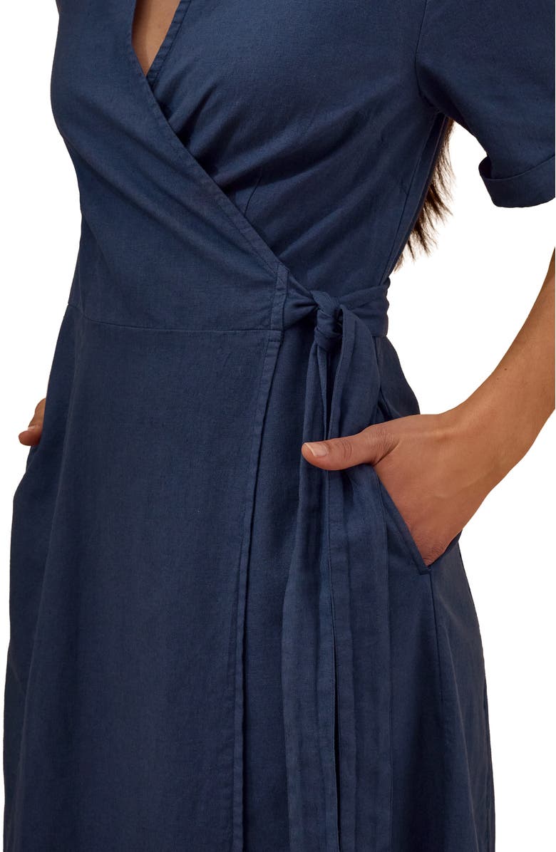 Celtic & Co. Luxurious Linen Wrap Midi Dress, Alternate, color, Denim Blue