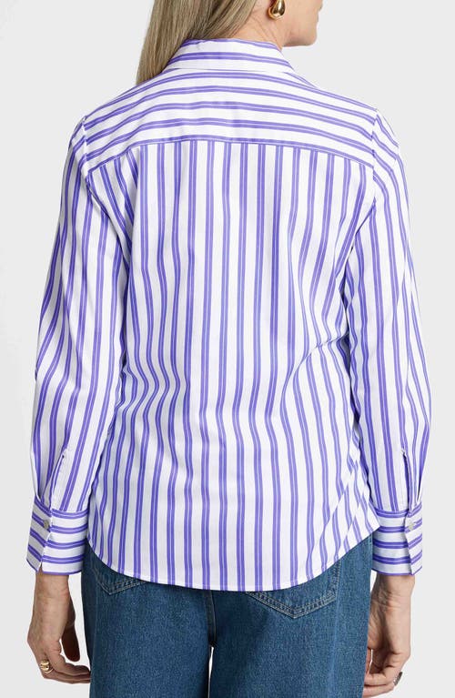 Foxcroft Mary Stripe Cotton Blend Button-up Shirt In Lapis/white