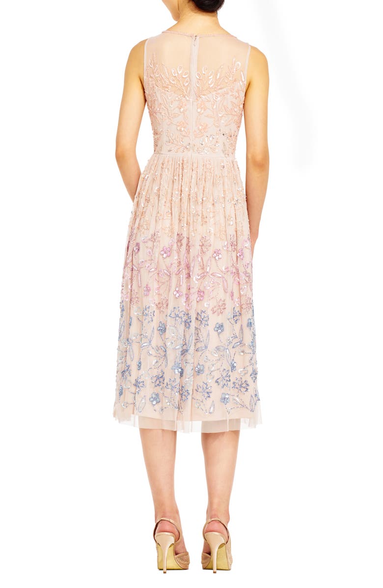 Adrianna Papell Beaded Illusion Neck Midi Cocktail Dress, Alternate, color, 
