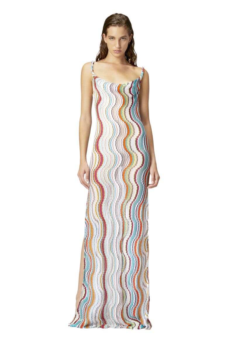Long Cover-up Dress With Lamé Wave Motif, Main, color, Multicoloured