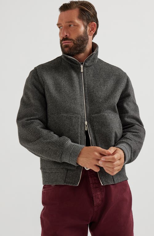 Brunello Cucinelli Check-pattern Zip-up Bomber Jacket In Gray