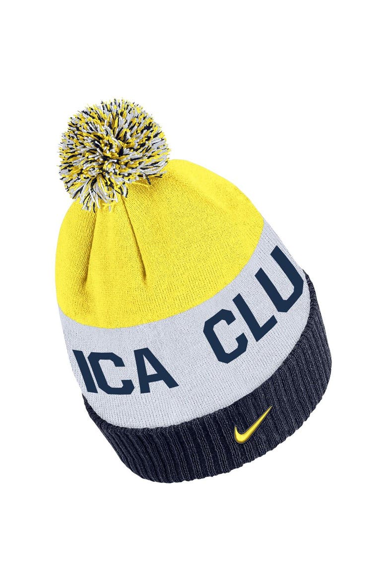 Men's Nike Navy/Yellow Club America Classic Stripe Cuffed Knit Hat with Pom, Alternate, color, Navy