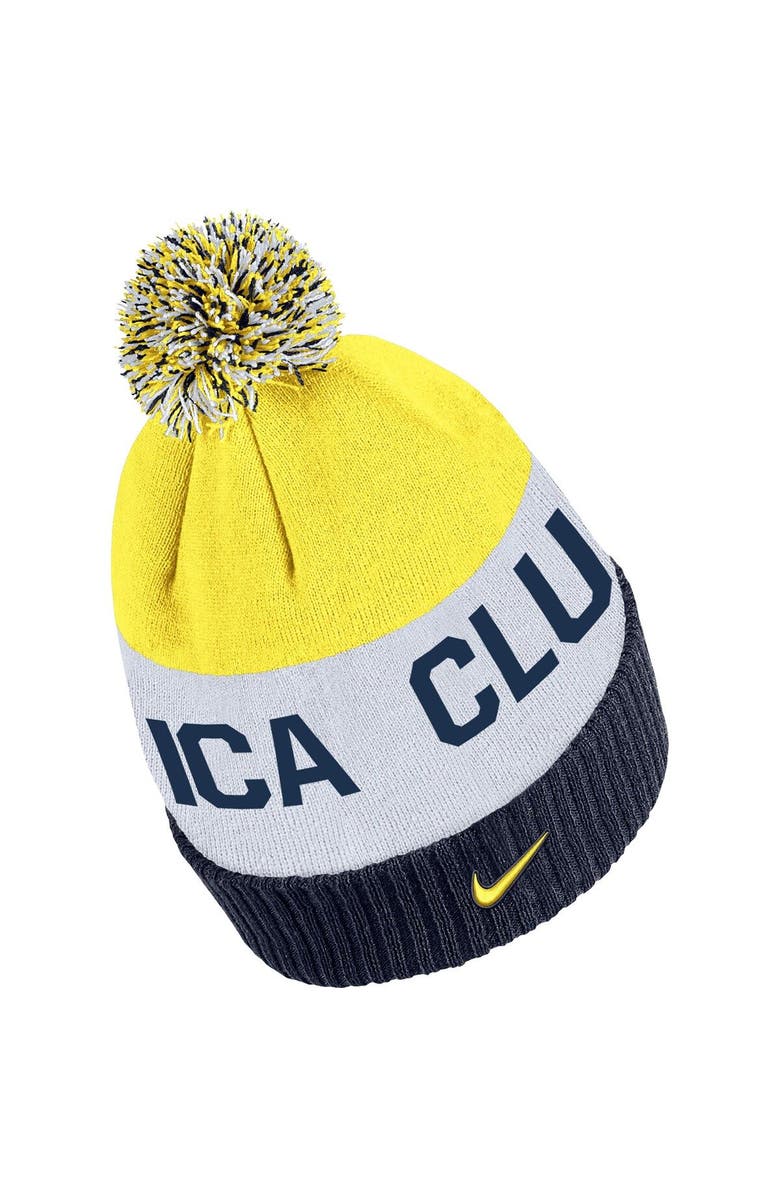 Nike Men's Nike Navy/Yellow Club America Classic Stripe Cuffed Knit Hat with Pom, Alternate, color, 