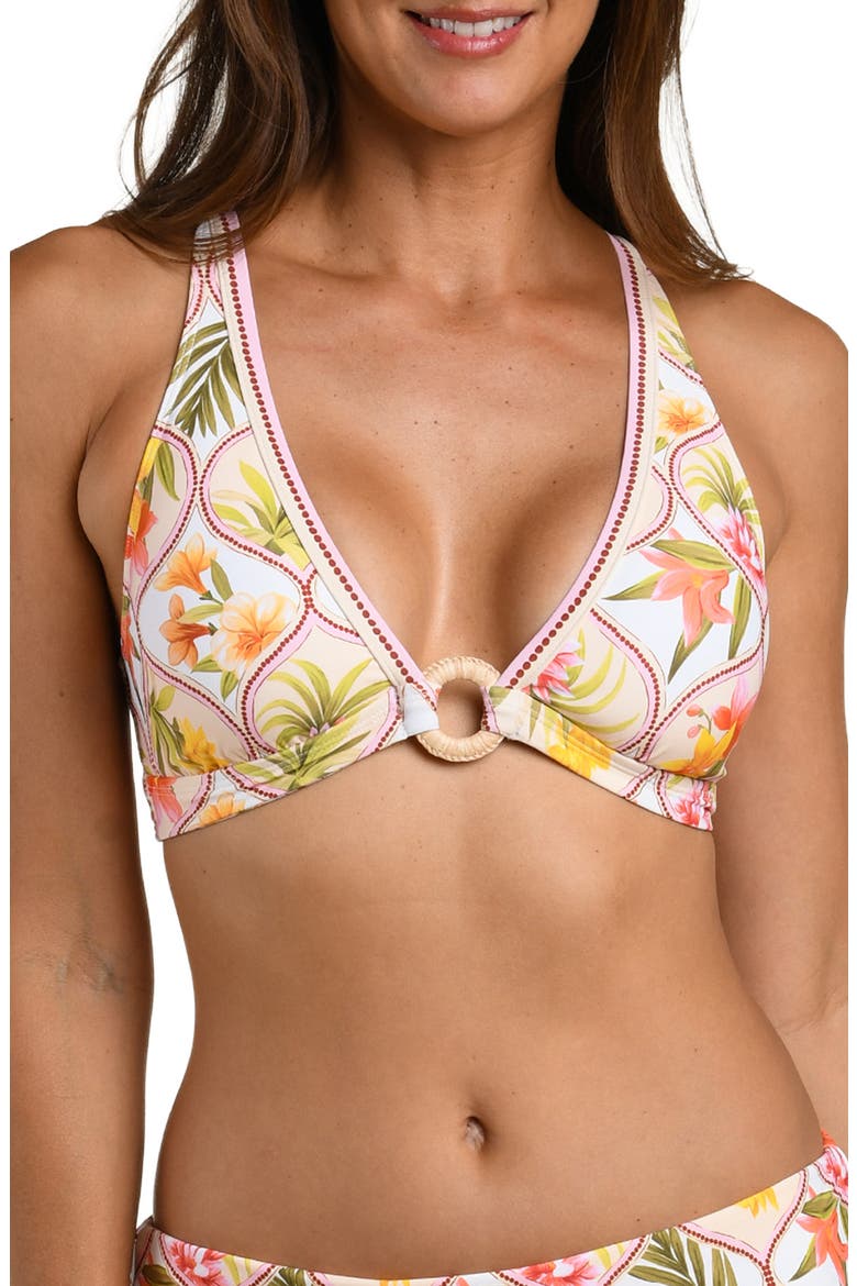Palm O-Ring Bikini Top, Main, color, WHITE MULTI
