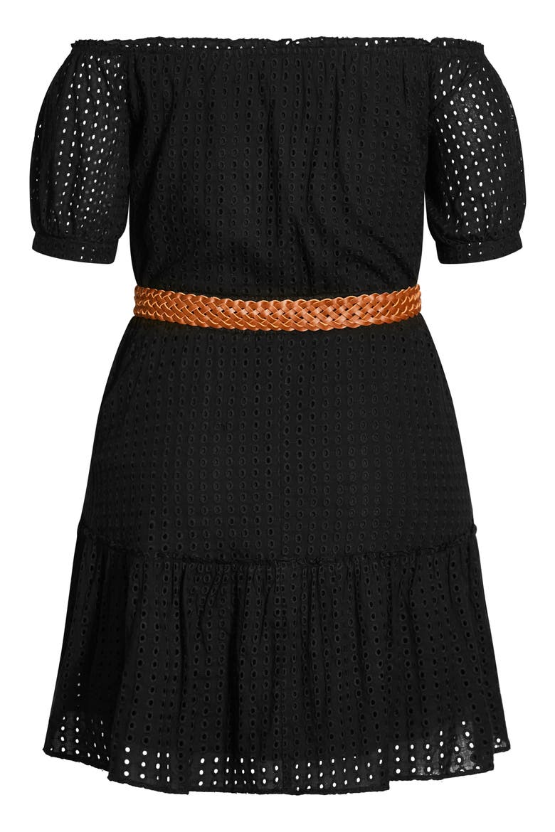 Off the Shoulder Belted Dress, Alternate, color, BLACK