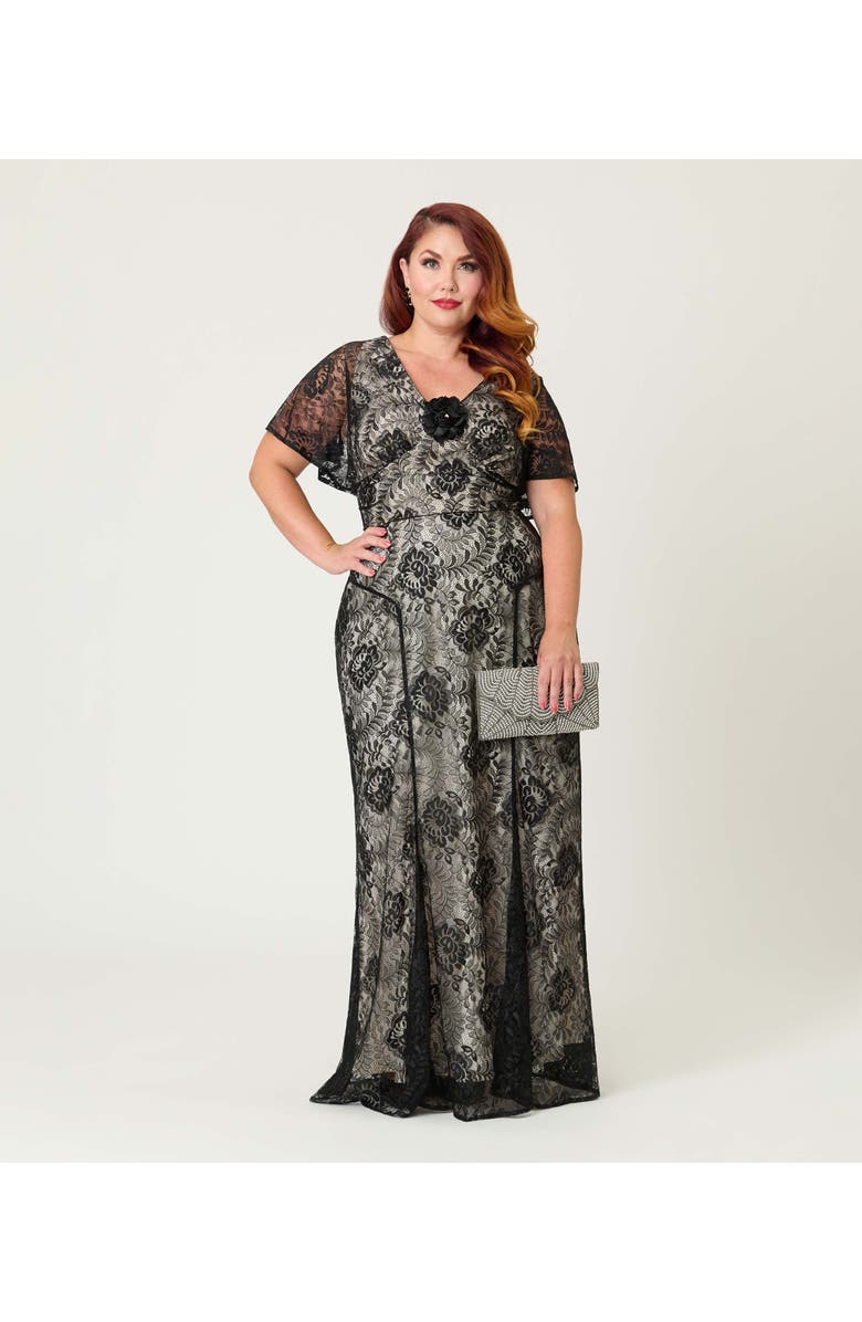 Unique Vintage Plus Size 1930s Flutter Sleeve Gown, Main, color, Black/Nude