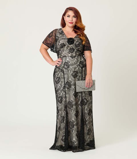 Plus Size 1930s Flutter Sleeve Gown