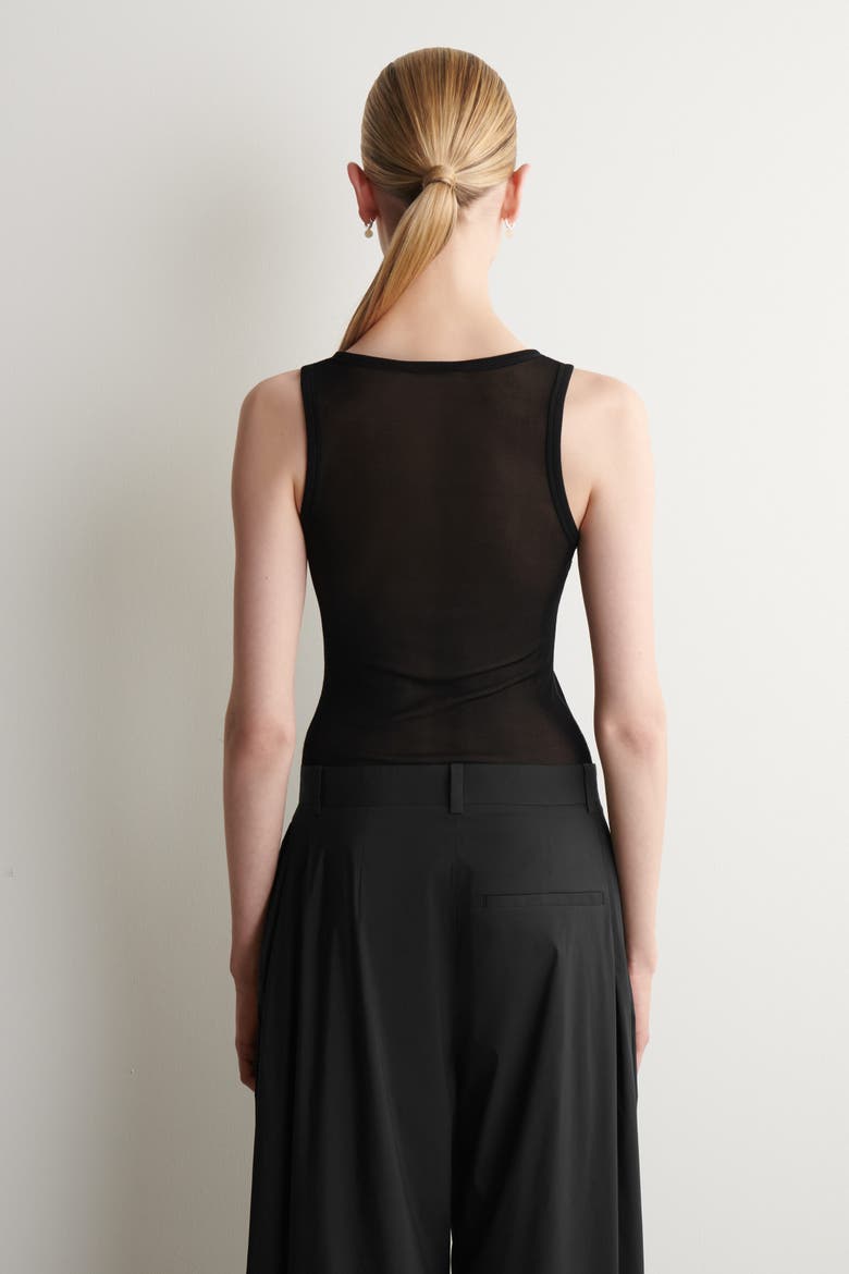 Ribbed Silk Tank Top, Alternate, color, BLACK