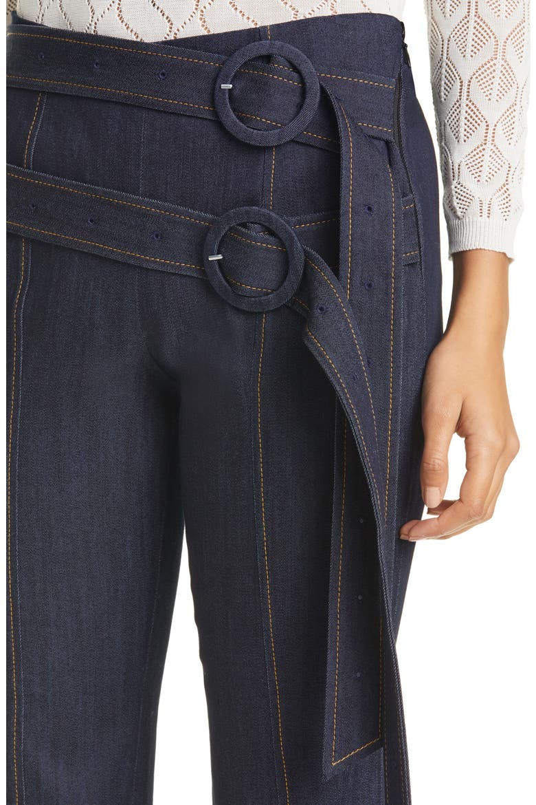 Jessi Double Belt Crop Kick Flare Denim Pants, Alternate, color, INDIGO