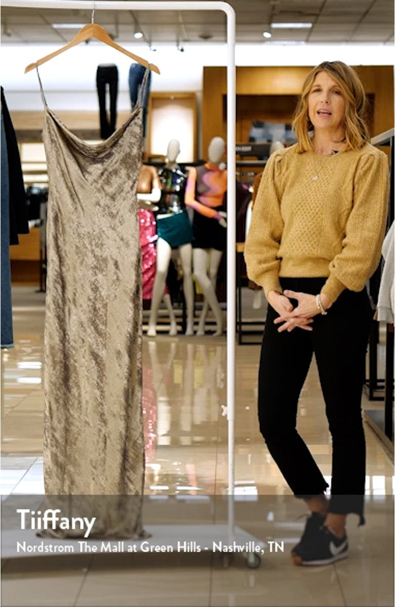 Gabrielle Metallic Cowl Neck Satin Dress, sales video thumbnail