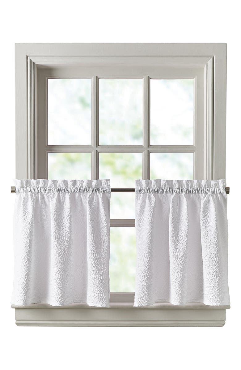 DKNY Chrysanthemum Set of 2 Floral Tier Curtains, Main, color, White
