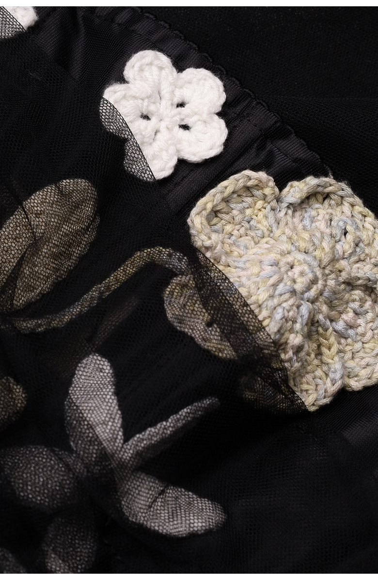 Malva Florea Strapless Corset Top With 3D Crochet Florals, Alternate, color, Black