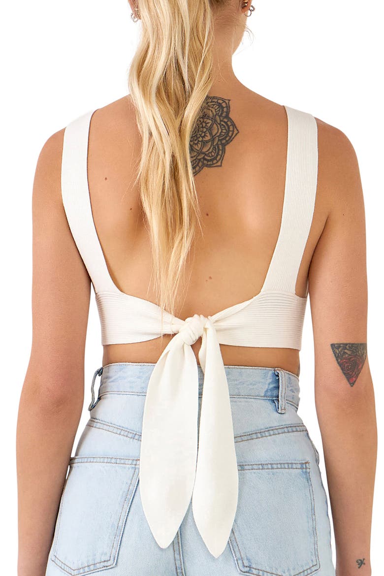 Tie Back Rib Bra Top, Alternate, color, WHITE