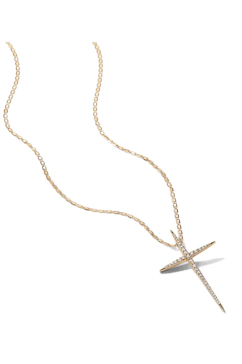 14K Gold Pointed Diamond Cross Pendant Necklace, Alternate, color, YELLOW GOLD
