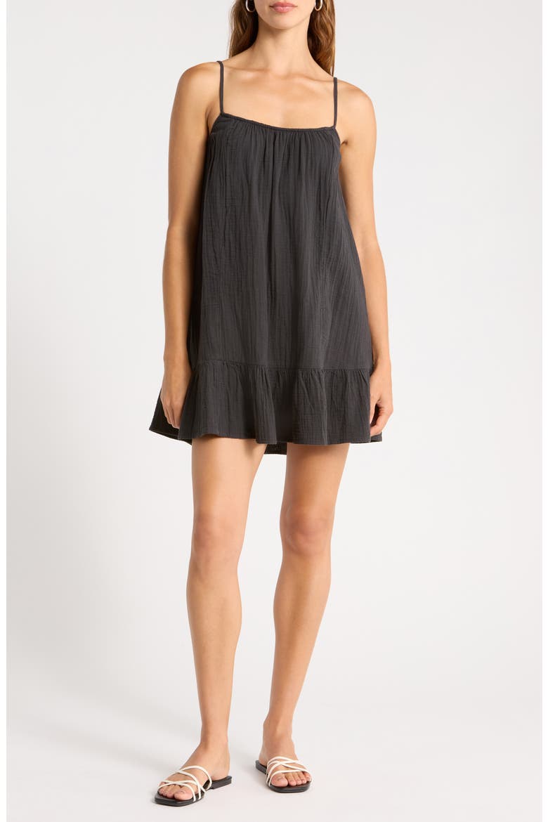 Cotton Gauze Minidress, Main, color, BLACK
