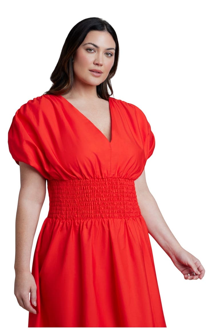 V Neck Flared Poplin Midi Dress, Alternate, color, FIERY RED