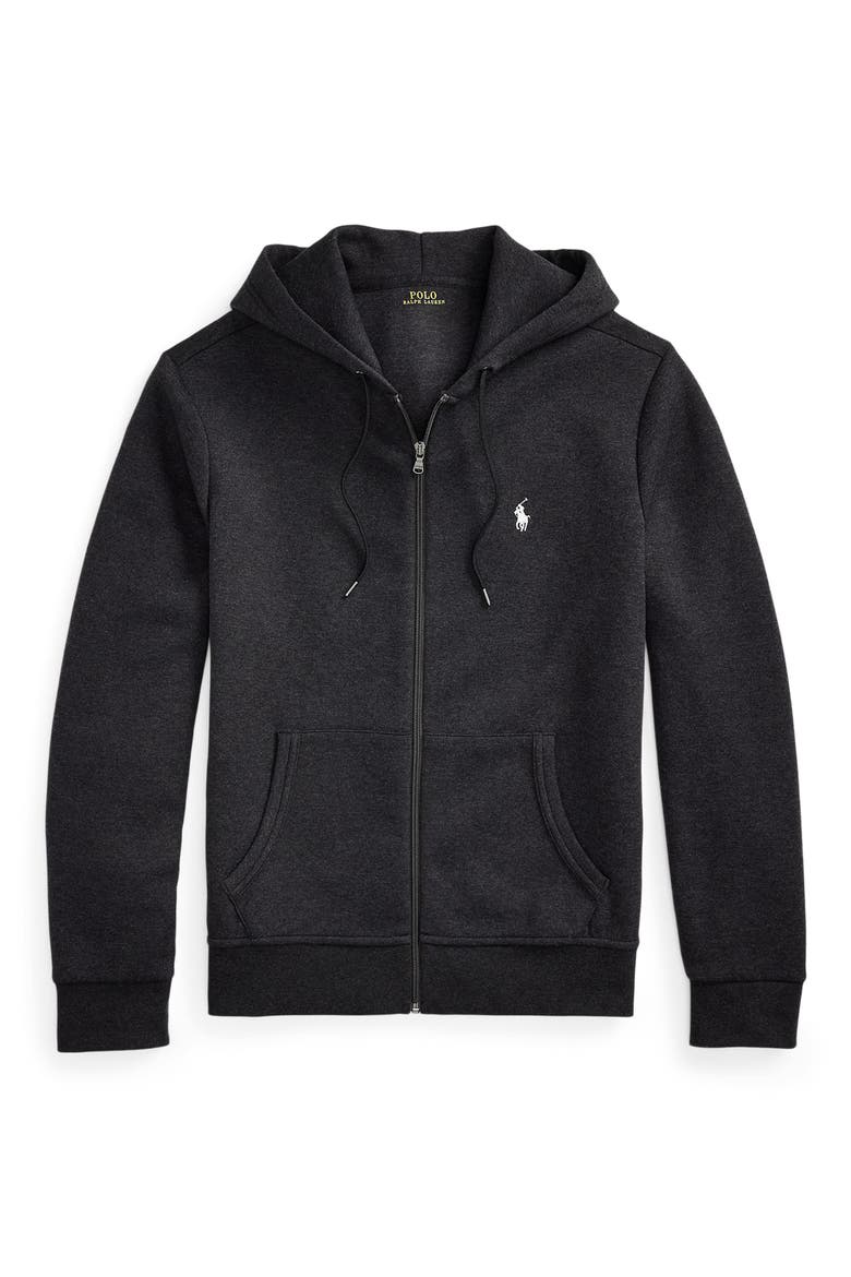 Double Knit Cotton Blend Zip Hoodie, Alternate, color, BLACK MARL HEATHER