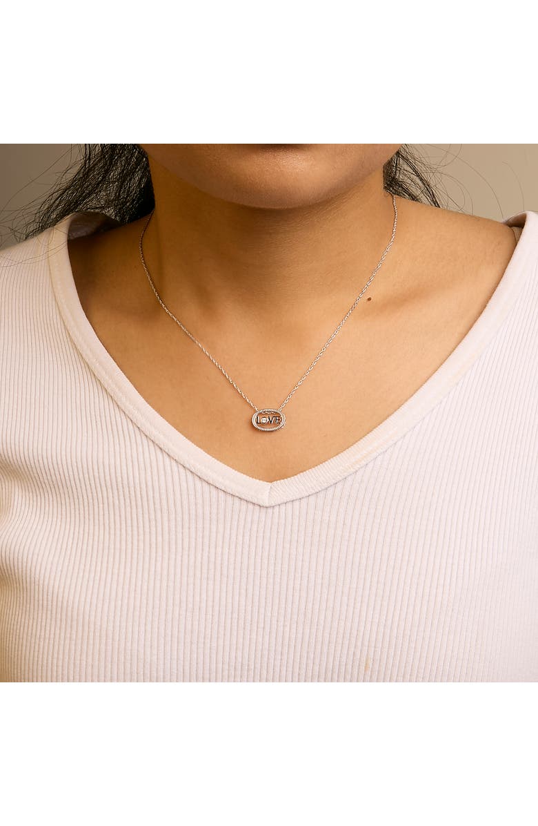 Haus of Brilliance Silver Diamond Accent "LOVE" Beaded Oval Pendant Necklace, Alternate, color, White
