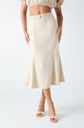 GUESS Ryan Belted Linen Blend Midi Skirt